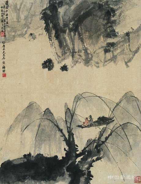 2傅抱石《放艇学渔》,轴,纸本,设色,58.5×45cm,1943年7月,南京博物院藏.jpg 往往醉后——傅抱石作品