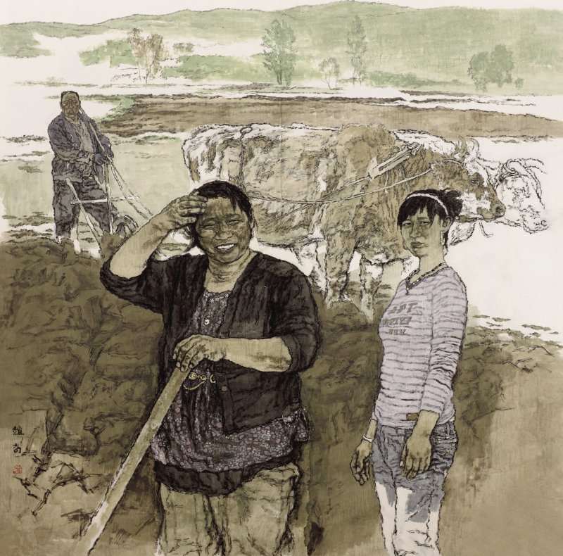 赵奇 在土地上 纸本设色 191cm×191cm 2014年.jpg 赵奇 在土地上 纸本设色 191cm×191cm 2014年.jpg